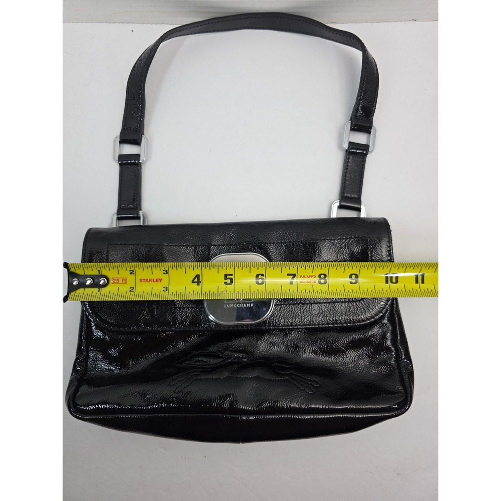 Longchamp Paris Black Patent Leather Shoulder Bag Leopard Print Made in France - Picture 9 of 11
